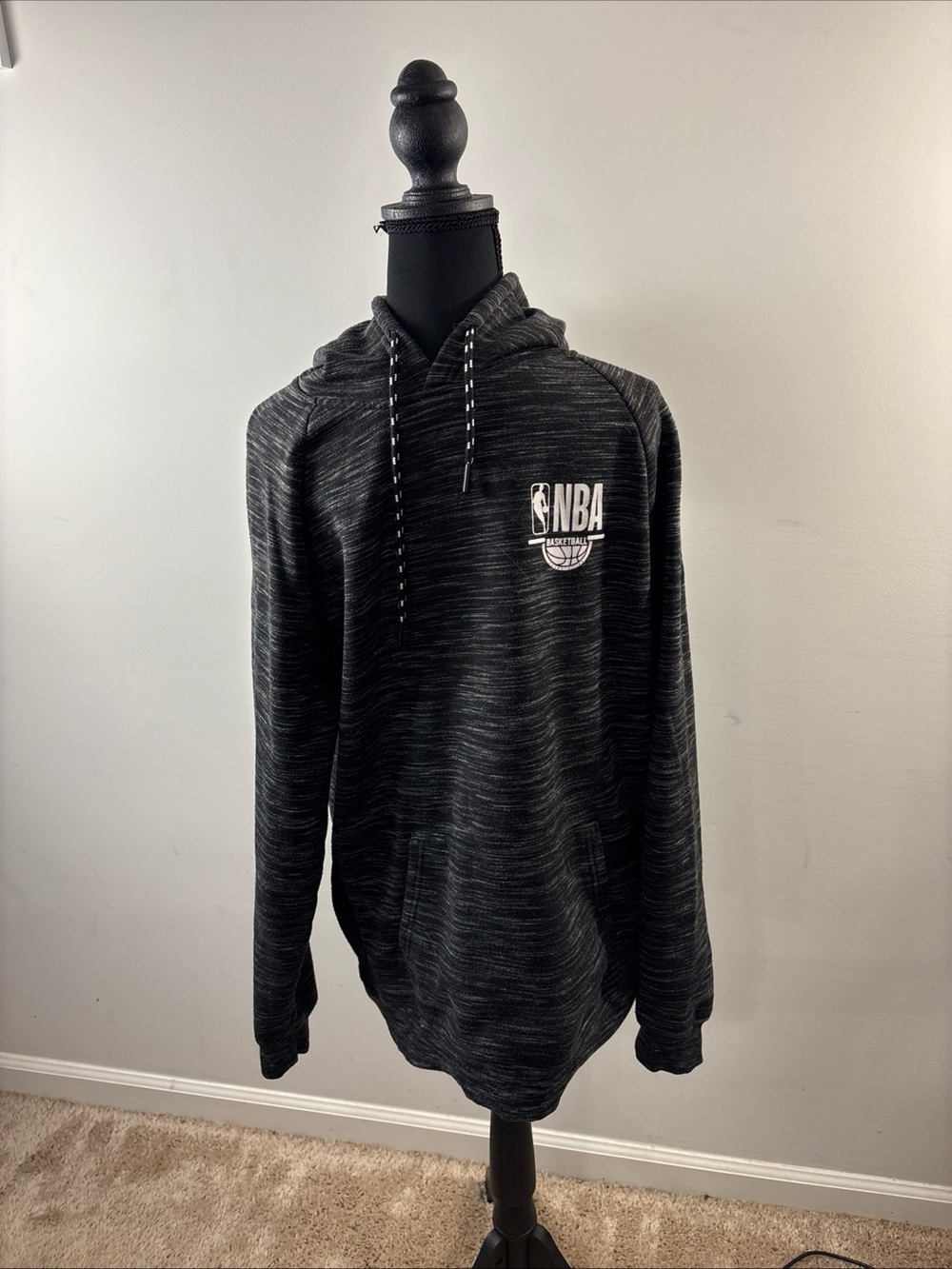 NBA Black Space-Dye Pullover Hoodie with White Logo. 507